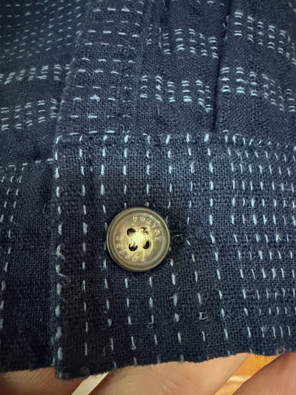 Poetry Hemp Organic Cotton Dot Weave Over Shirt Dark Indigo Blue Blouse Top 12 - Picture 4 of 6